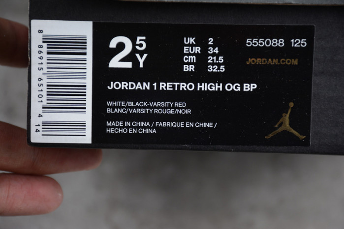 air jordan 1 kids high og “black toe” white/ black-varsity red mens 555088-125