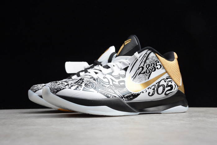 kobe 5 protro black/white/gold ct8044-100
