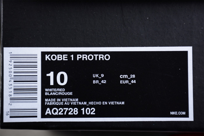 nike kobe 1 protro white black red aq2728-102