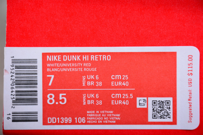 nike dunk high “university red” dd1399-106